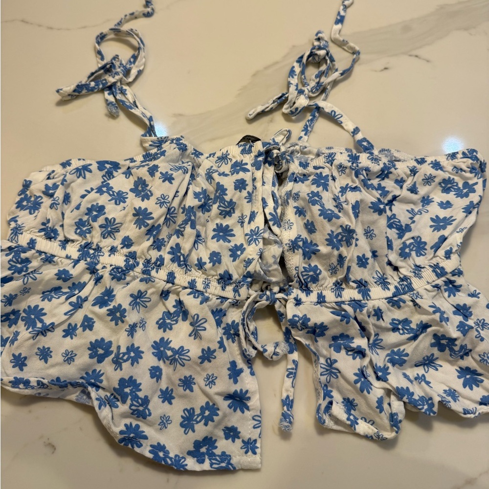 Floral Blue and White Women's Top